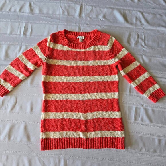 Size Medium Old Navy Coral & White Striped 3/4 Sleeve Sweater - Picture 10 of 10